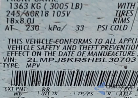 2017 Lincoln Mkx Select from USA, damaged, VIN 2LMPJ8KR5HBL30703